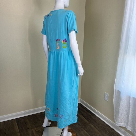 Michael Simon Lite Women's Size M Blue Cotton Floral Embroidered Maxi Dress VGT - Picture 13 of 13